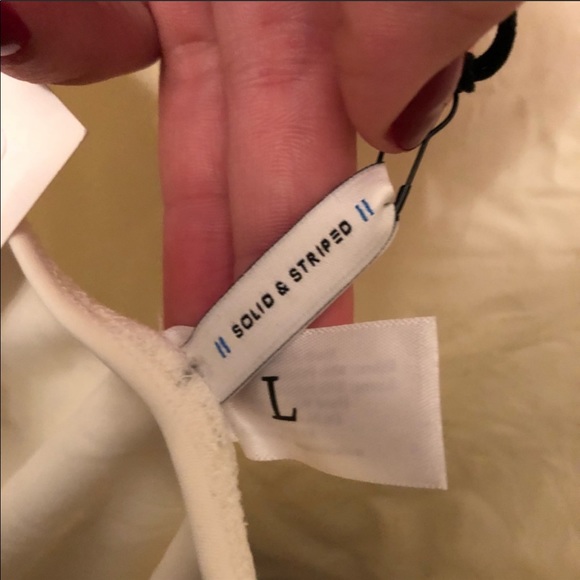 White solid & striped one piece swimsuit - Picture 5 of 7